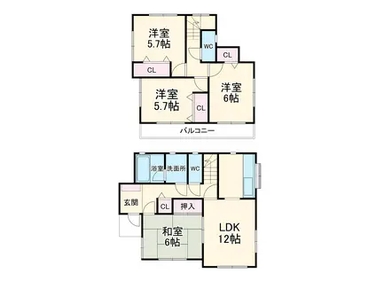 東武伊勢崎・大師線 東武動物公園駅 徒歩14分 2階建 築22年(4LDK)の間取り写真