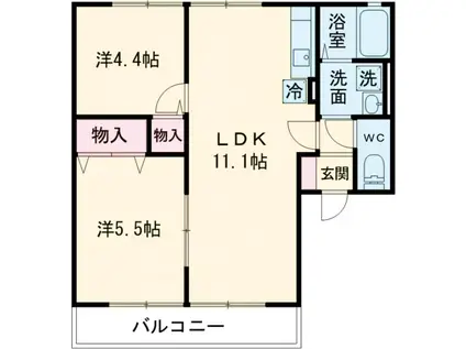 プチ・リヴィエール(2LDK/1階)の間取り写真