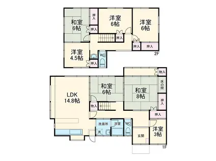 京成電鉄松戸線 滝不動駅 徒歩19分 2階建 築46年(6LDK)の間取り写真