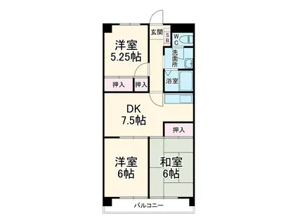 インコート影山(3DK/3階)の間取り写真