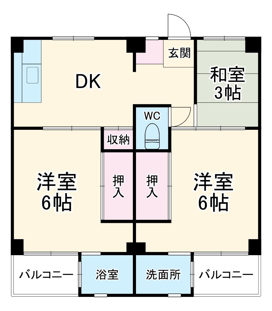 ビレッジハウス勝田3号棟(2LDK/1階)の間取り写真