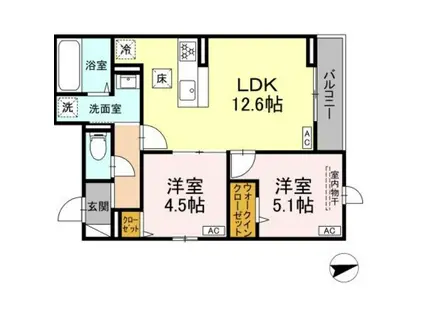 D PAINA EGAWAⅠ(2LDK/1階)の間取り写真