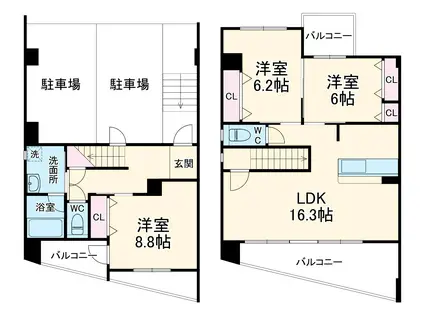 OSM植弐番館(3LDK/1階)の間取り写真