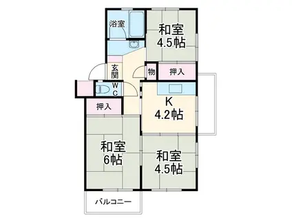 UR花見川(3K/4階)の間取り写真