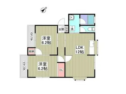 ホミリハイツB棟(2LDK/1階)の間取り写真