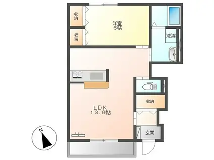 ラ・パッセ・デラ・メンテ(1LDK/1階)の間取り写真