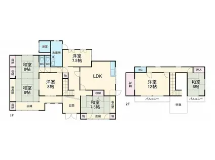 身延線 甲斐住吉駅 徒歩39分 2階建 築43年(7LDK)の間取り写真