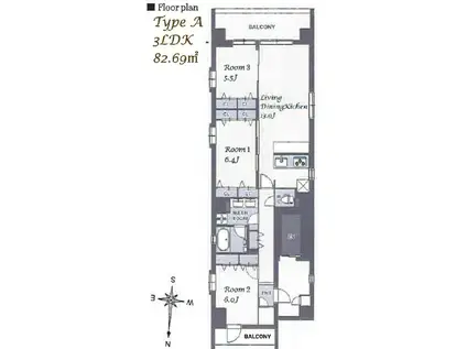 スプランディット品川DUE(3LDK/6階)の間取り写真