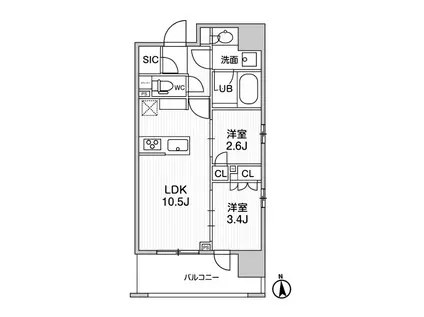 シーズンフラッツ新御徒町イースト(2LDK/6階)の間取り写真