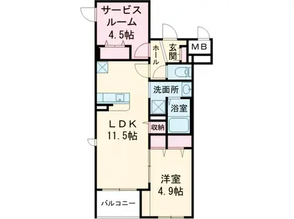 LA PERLA 桜新町(1SLDK/4階)の間取り写真