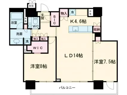 BRILLIA TOWER 前橋(2LDK/27階)の間取り写真