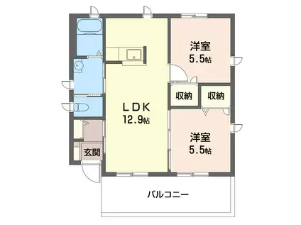 ヴィラ ルミエールB(2LDK/1階)の間取り写真