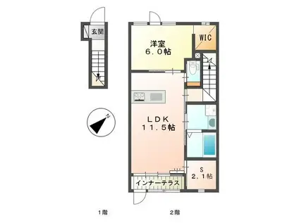 フェリーチェⅢ(1SLDK/2階)の間取り写真
