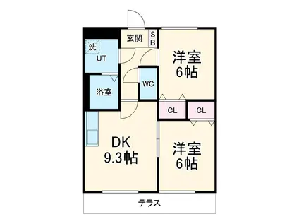 アンプルールブワ Ⅰ(2DK/1階)の間取り写真