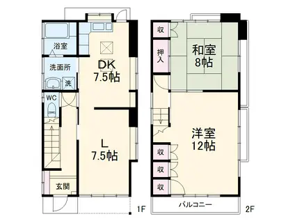 東武鉄道東上線 志木駅 徒歩23分 2階建 築46年(2LDK)の間取り写真