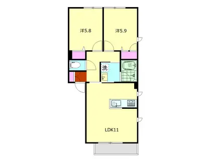 インパクトⅢ(2LDK/2階)の間取り写真