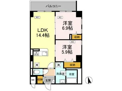 カスタリア西船橋Ⅱ(2LDK/2階)の間取り写真