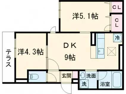 セレスティア青井Ⅱ(2DK/2階)の間取り写真