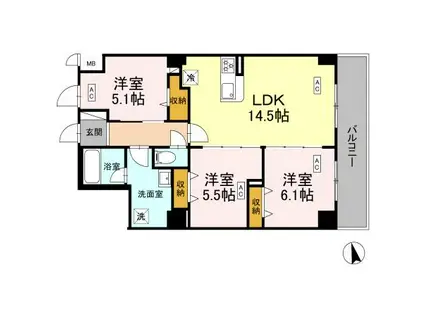 カスタリア西船橋Ⅱ(3LDK/5階)の間取り写真