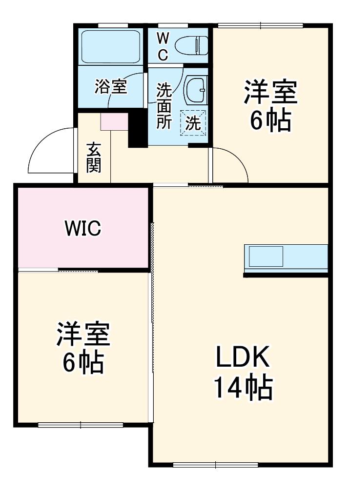 ボヌール片岡Ⅱ(2LDK/2階)の間取り写真