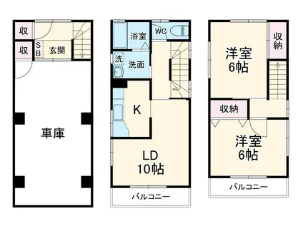 京浜東北・根岸線 蕨駅 徒歩22分 3階建 築32年(2LDK)の間取り写真