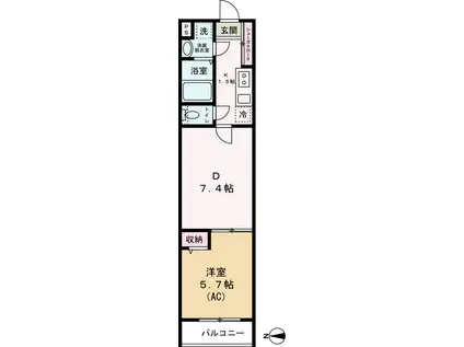 エクセラン舎人Ⅱ(1DK/2階)の間取り写真