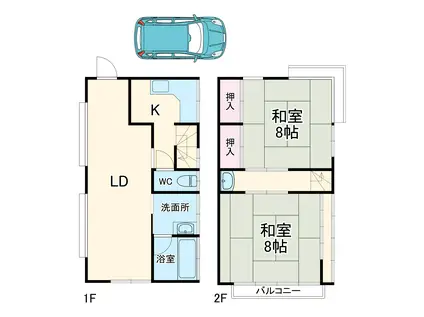 東武鉄道野田線 大和田駅(埼玉) 徒歩13分 2階建 築55年(2LDK)の間取り写真