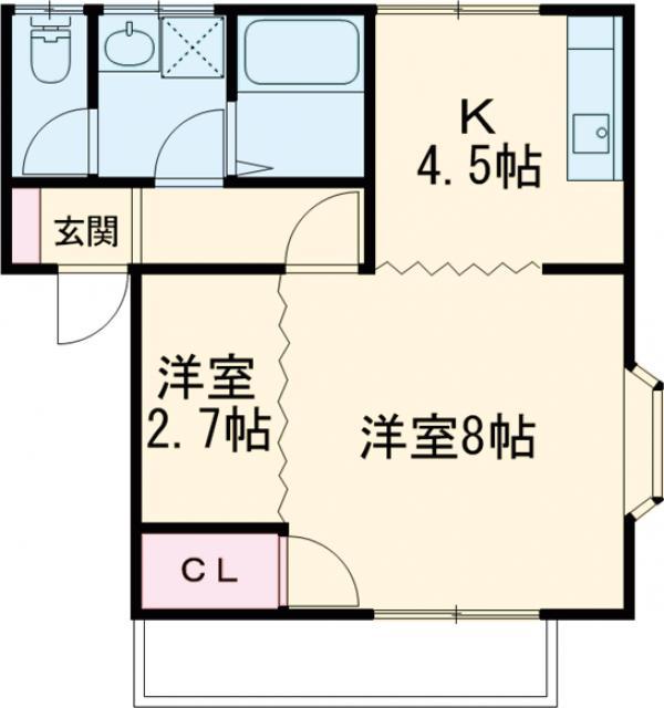ハイツリッチ前橋A(1K/2階)の間取り写真