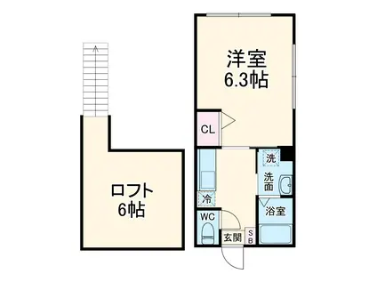 サニーサイド湘南深沢(1K/2階)の間取り写真