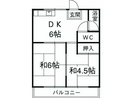 シャトー森(2DK/2階)の間取り写真