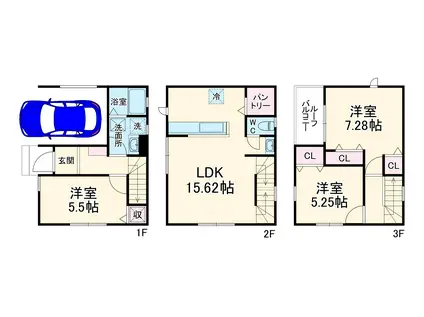 武蔵野線 東浦和駅 徒歩18分 3階建 築2年(3LDK)の間取り写真