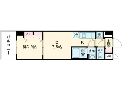 プロヴィスタ京都西院(1DK/10階)の間取り写真