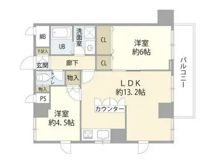 ライオンズマンション方南町駅前(2LDK/2階)の間取り写真