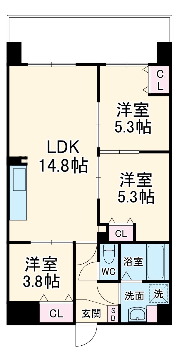 ALIVIS野田阪神(3LDK/3階)の間取り写真