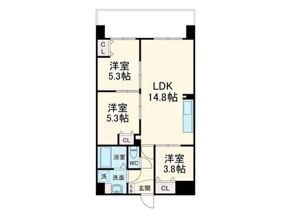 ALIVIS野田阪神(3LDK/3階)の間取り写真