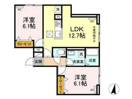 アヴァンス西が丘(2LDK/1階)の間取り写真