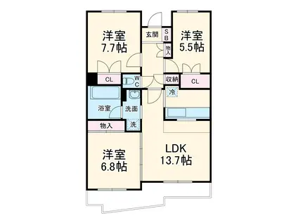 アステリ与野本町弐番館(3LDK/2階)の間取り写真