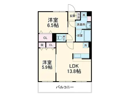 ベルフォーレ御所南(2LDK/1階)の間取り写真