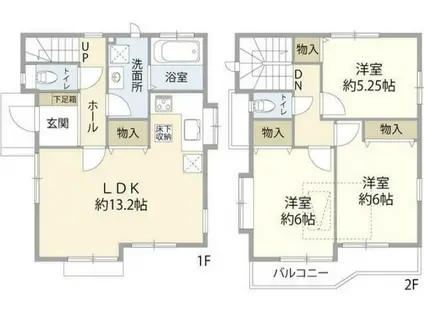 西武鉄道多摩川線 新小金井駅 徒歩18分 2階建 築19年(3LDK)の間取り写真