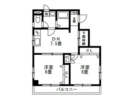 ハイネス富士見ヶ丘(2DK/4階)の間取り写真