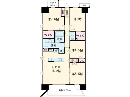 レーベン水戸 ONE STATE TOWER(4LDK/5階)の間取り写真