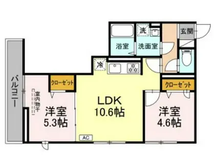 グラナーデ六町Ⅱ(2LDK/2階)の間取り写真