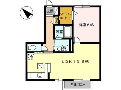 ローズコート宇頭(1LDK/1階)の間取り写真