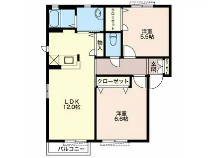 メリースクエアA(2LDK/2階)の間取り写真