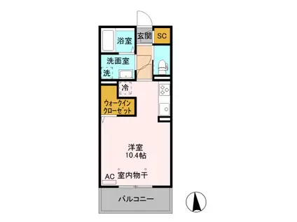 カスタリア B(ワンルーム/2階)の間取り写真