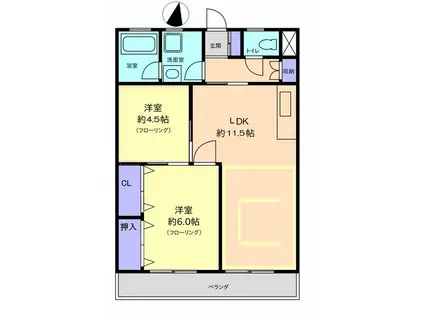 平野グランドハイツ(1SLDK/3階)の間取り写真