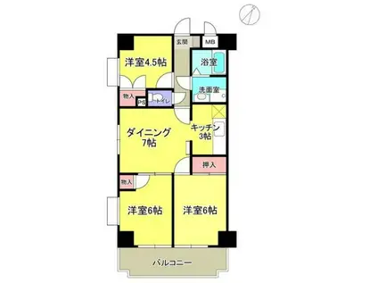 リバーサイド大久保(3DK/3階)の間取り写真