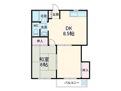 ヒルサイドA・B(2DK/2階)の間取り写真