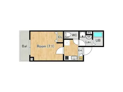 ジーメゾン見沼風渡野アネモス(1K/2階)の間取り写真