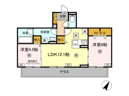 SERENVITA MATSUSHIRO(2LDK/1階)の間取り写真